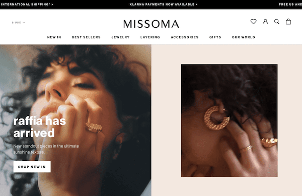 Missoma - A top-visited Shopify jewelry store for creative jewelry - SmartrMail blog