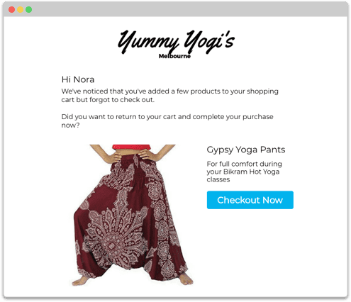 Example of an abandoned cart email