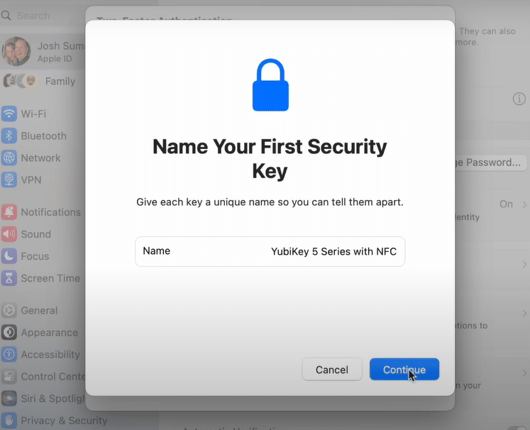 Naming the security key