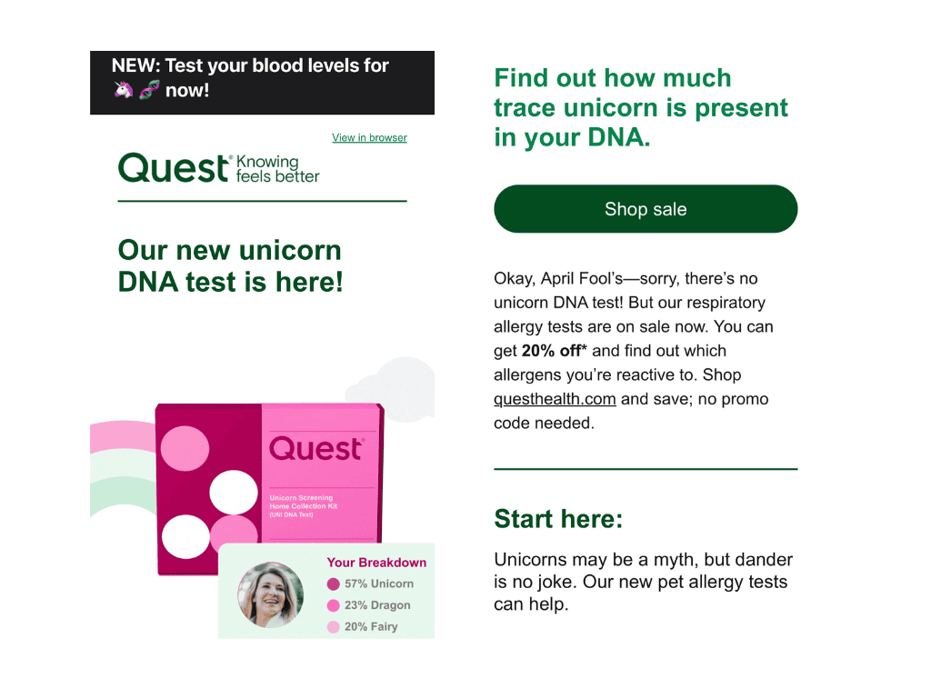 quest april fool's day email campaign example