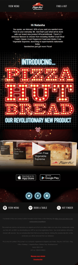pizza hut april fool's day email campaign example