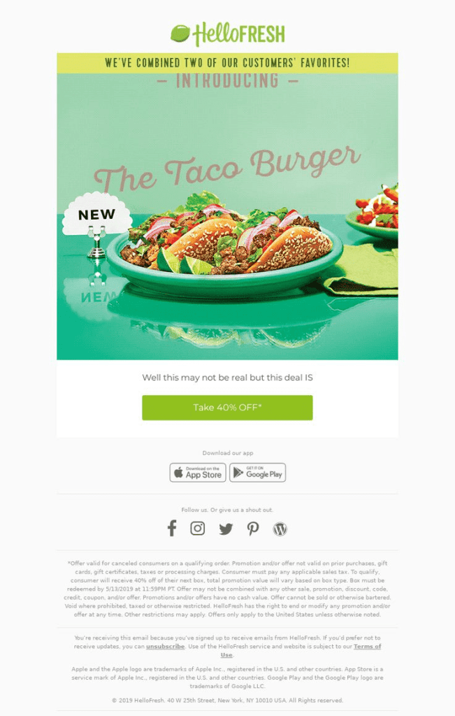 hello fresh april fools day email campaign example