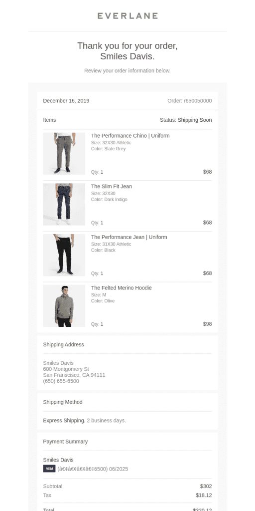 thank you email example everlane