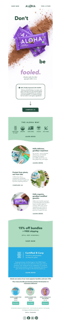 aloha april fool's day email campaign example