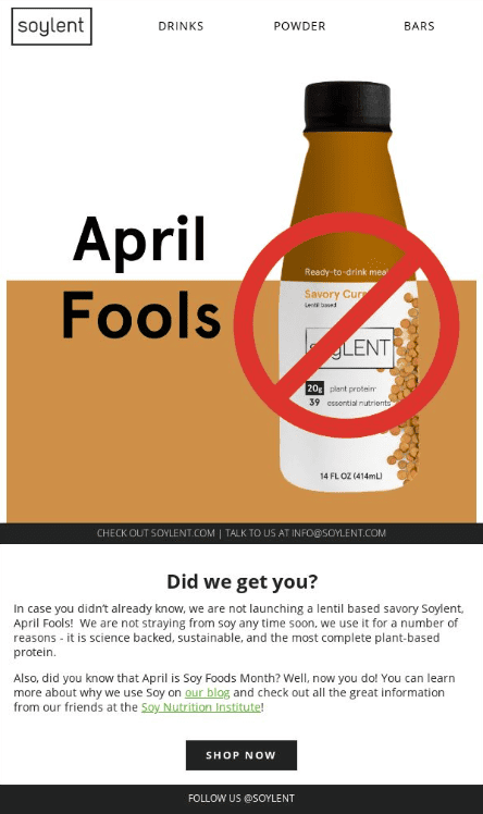 soylent april fools day email campaign example