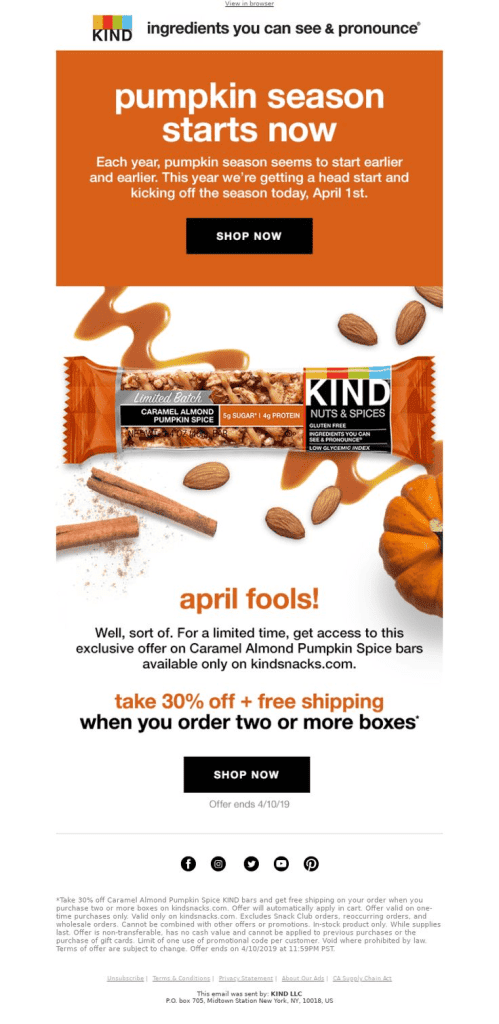 Kind april fools day email campaign example