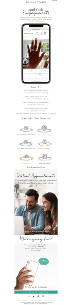 brilliant earth april fool's day email campaign example