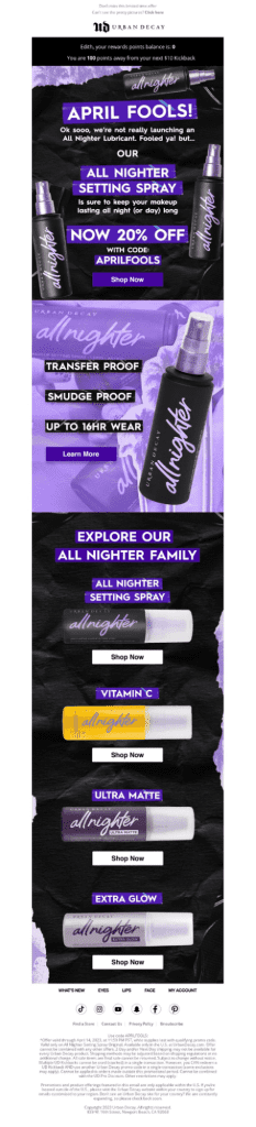 urban decay april fool's day email campaign example