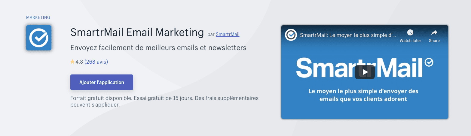 smartrmail's shopify france listing