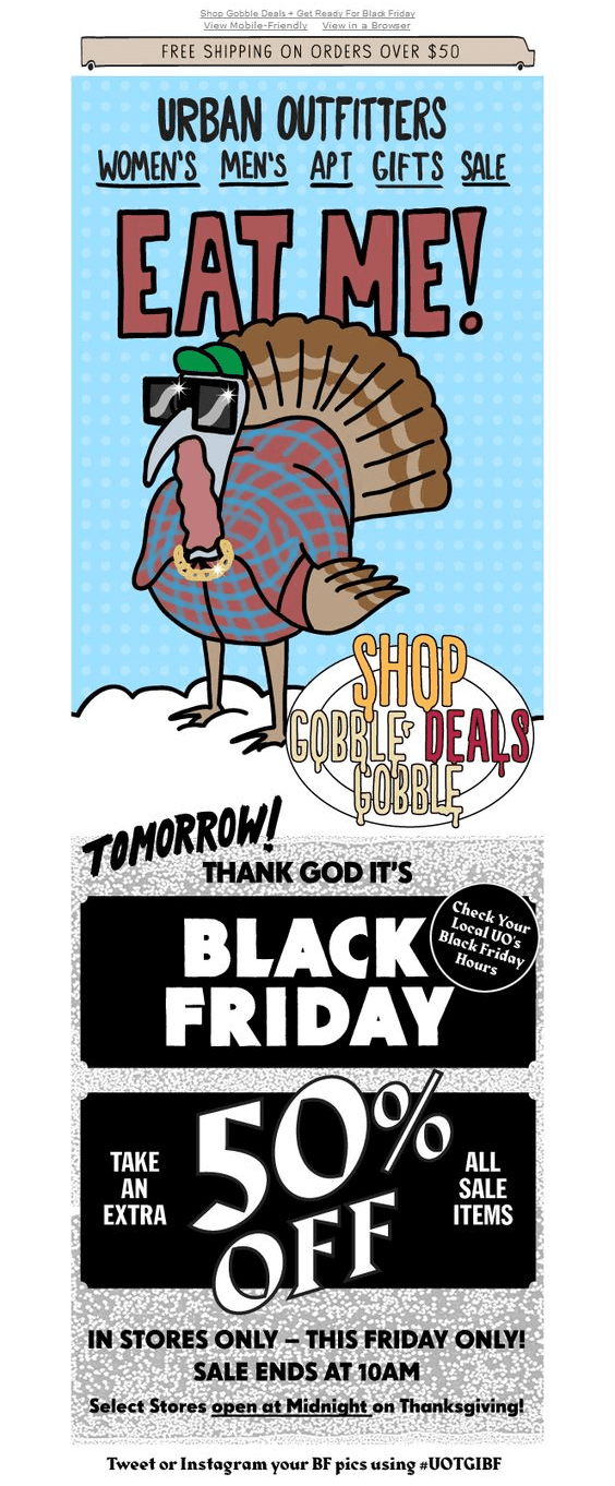urban outfitters thanksgiving email marketing example_SmartrMail blog