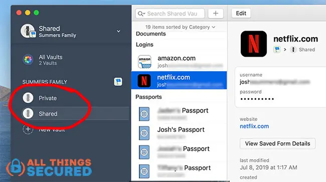 password manager shared family vault