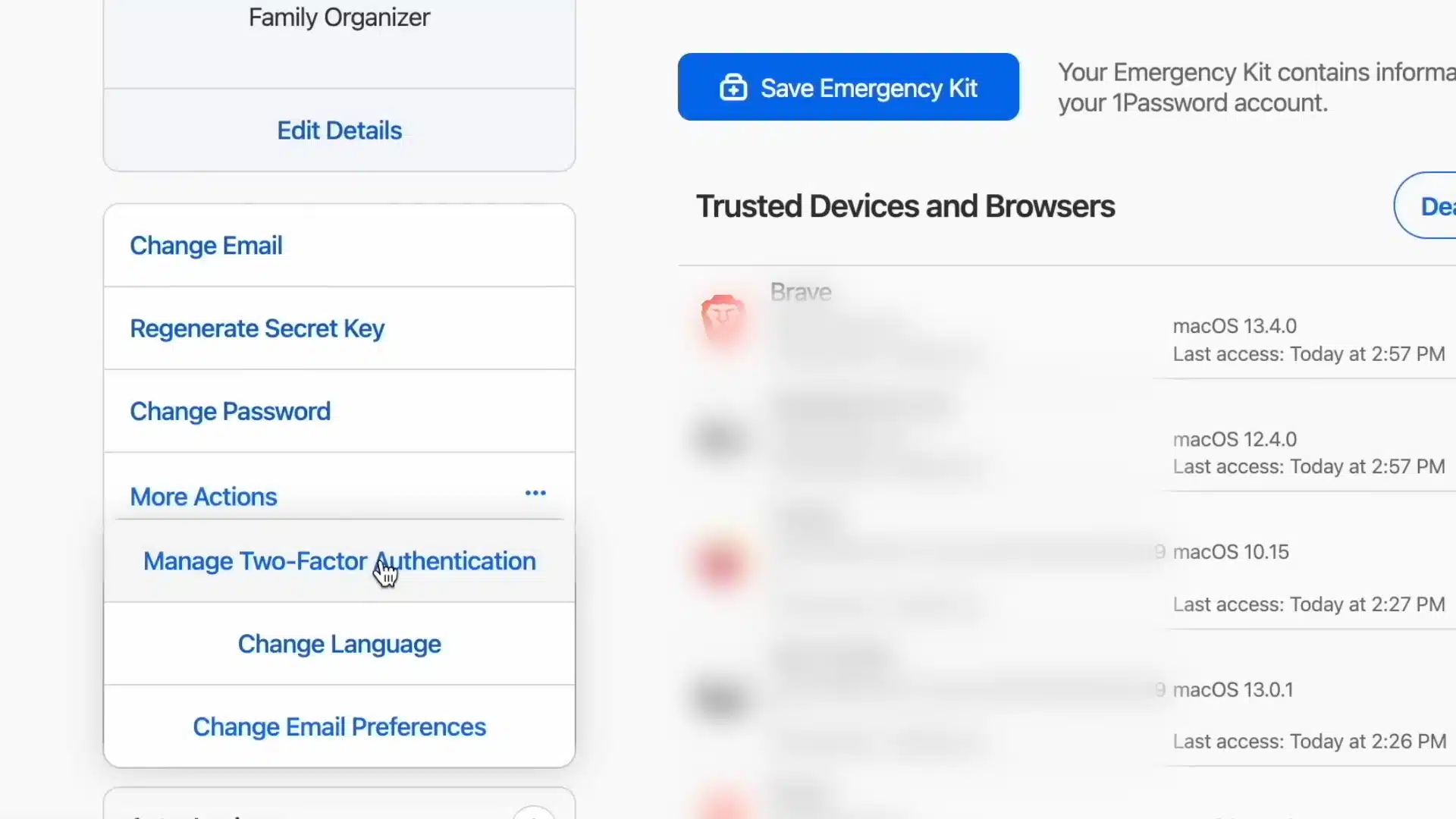 Managing 2-factor authentication in a password manager