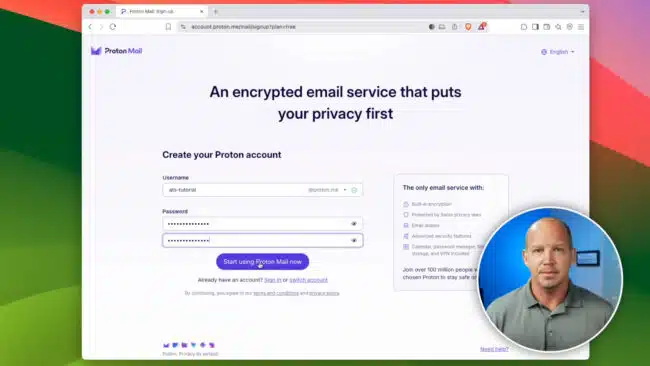 Create a Proton Account screenshot
