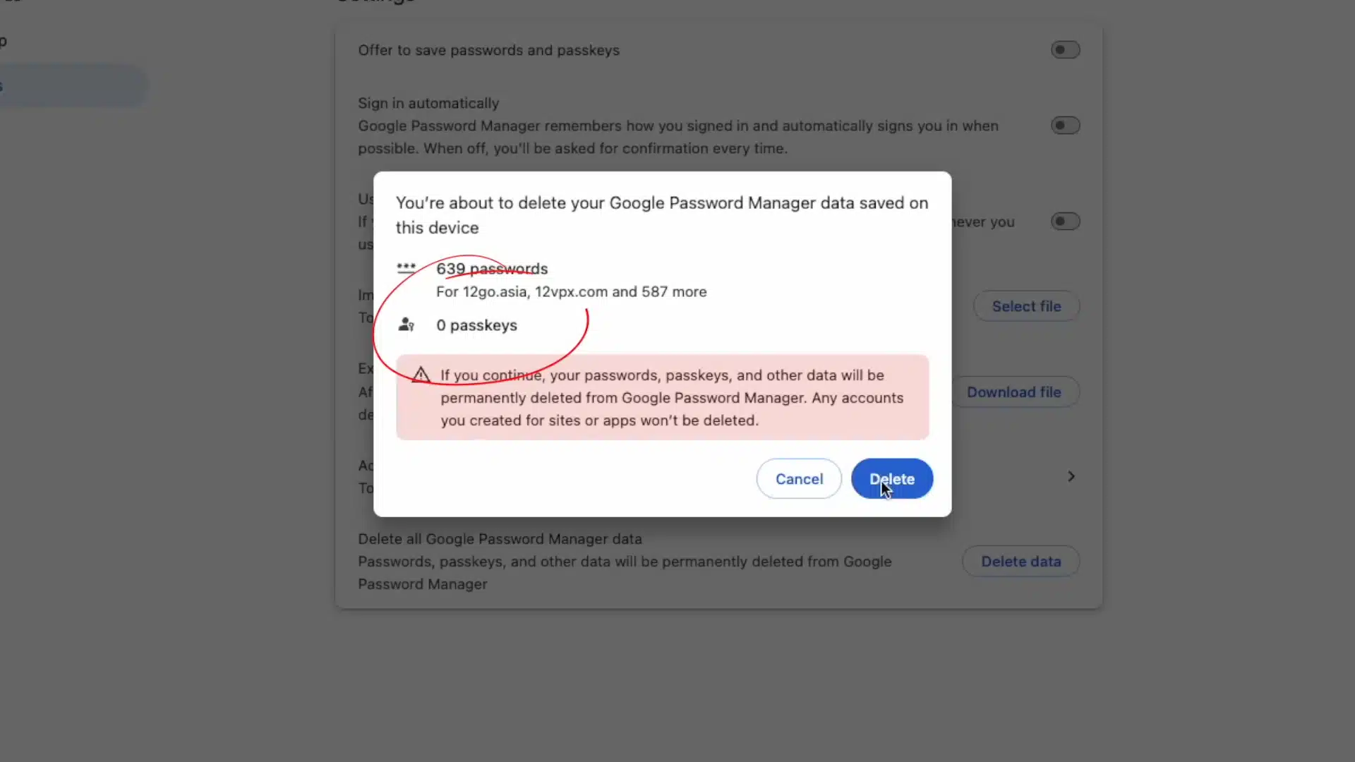 Check for passkeys in Chrome