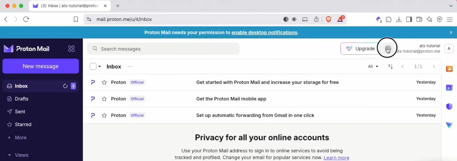 Proton Mail Settings page