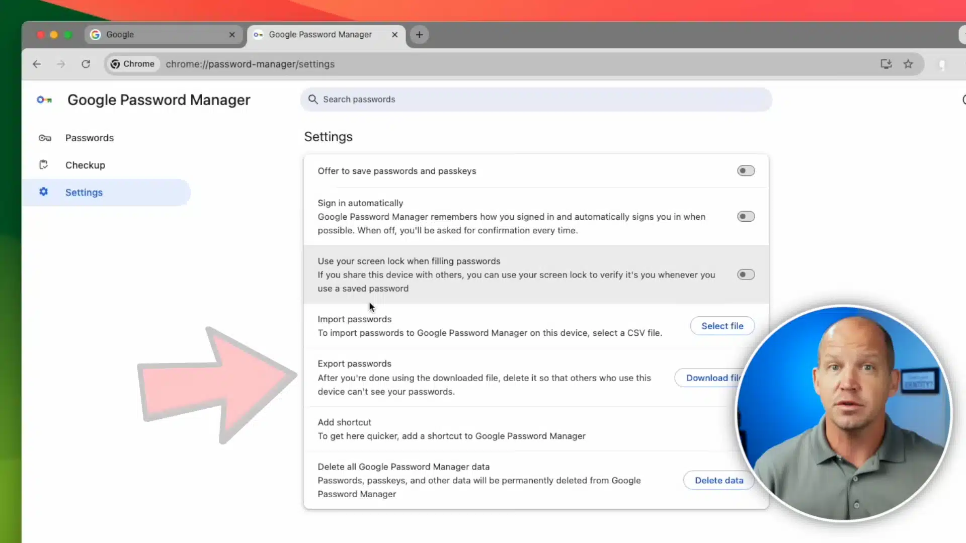 Exporting passwords from Google Chrome