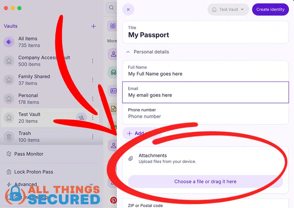 Adding attachments to a login in Proton Pass